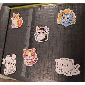 Cute Cat Pet Kitten Stickers Waterproof Vinyl Decals (Pack of 6)